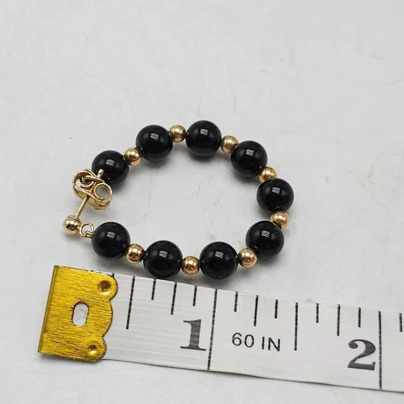 Elegant Black Onyx 14kt Gold Beaded Necklace Earring Set Vintage - Picture 5 of 7